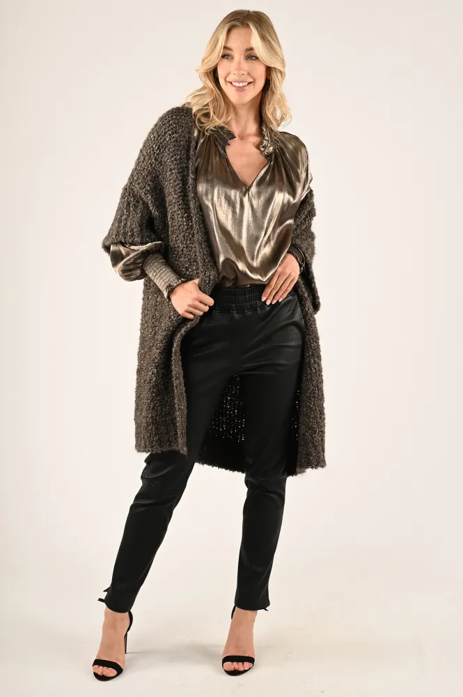 NUKUS BLOUSE LANGE MOUW BRUIN  