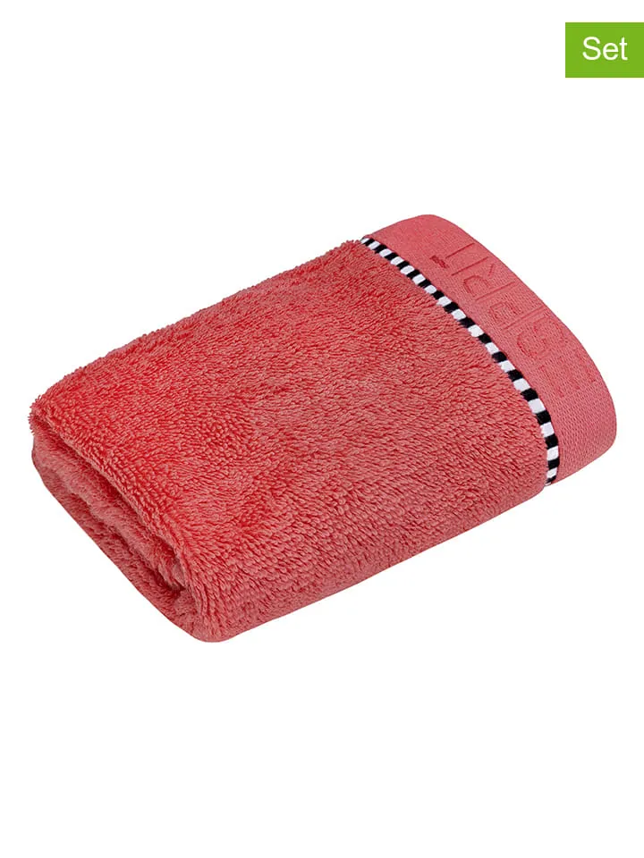 6DELIGE SET: HANDDOEKEN "BOX SOLID" KORAALROOD