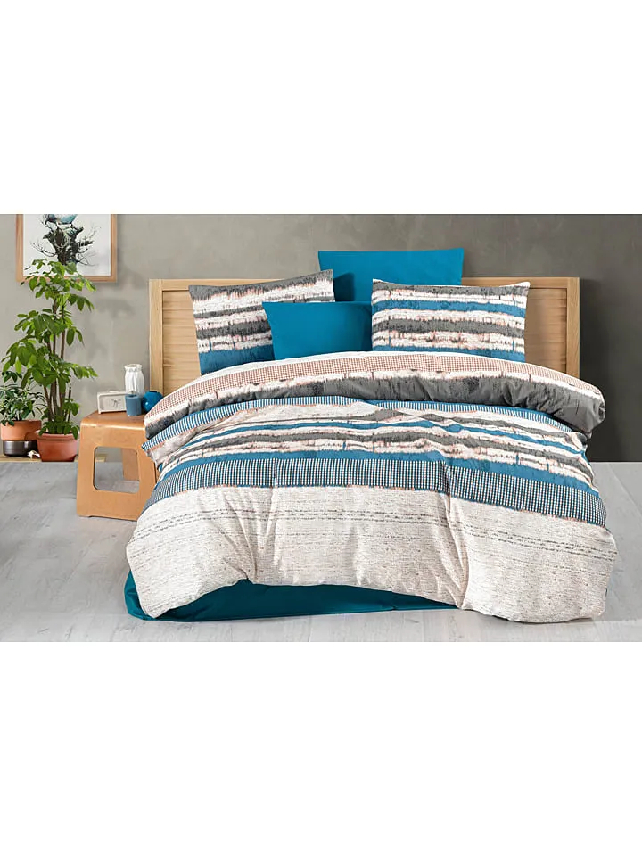 Beddengoedset lichtbruin/blauw