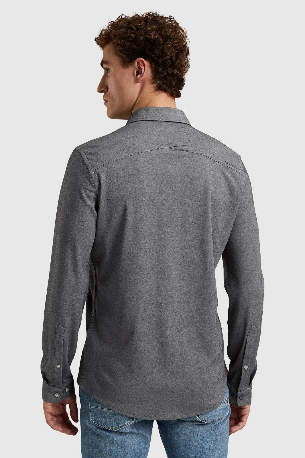 CAST IRON Heren Overhemden Long Sleeve Shirt Cf Tec 2 Tone Pique Grijs
