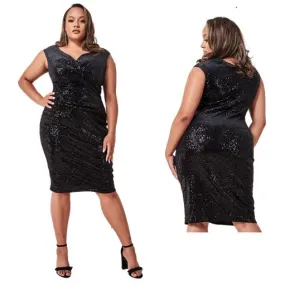 Cocktailjurk zwart schouderbanden glitter-stof