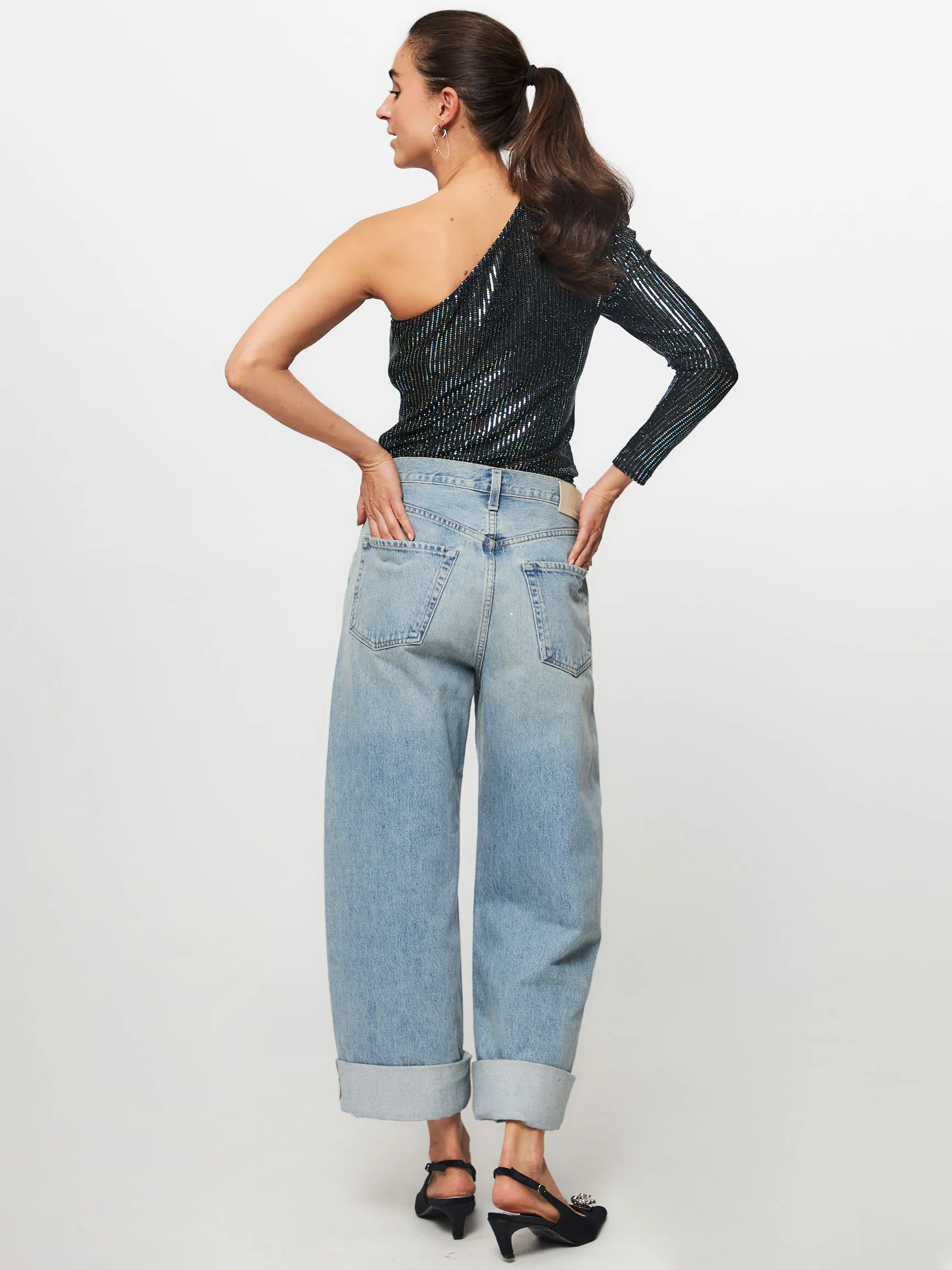 DANTE 6 ASHLEY, GEWEVEN ONESHOULDER TOP MET PRINT