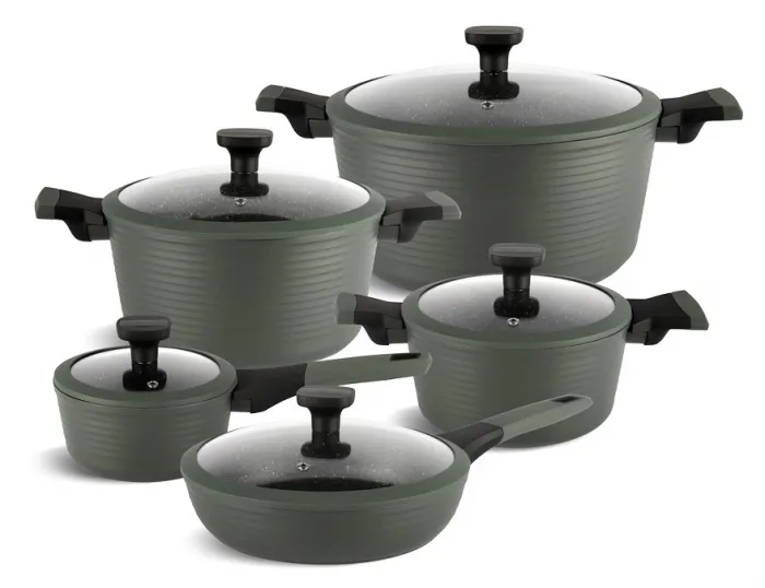EB5633 EDëNBëRG GREEN LINE  12DELIGE LUXE PANNENSET VAN GESMEED ALUMINIUM  KERAMISCHE/MARMEREN C