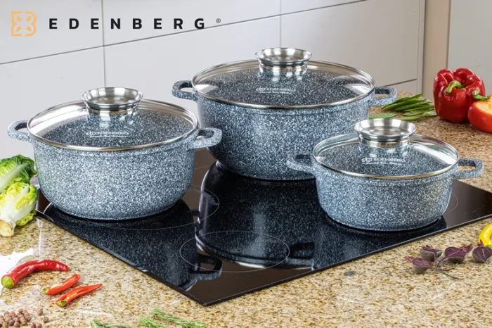 EB8020 EDëNBëRG STONETEC LINE  6DELIGE LUXE PANNENSET VAN GESMEED ALUMINIUM   540  STUKS