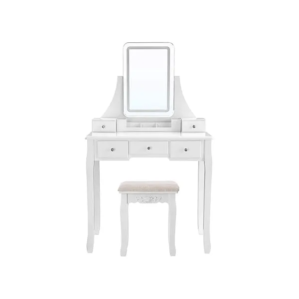 KAPTAFEL  MET LEDVERLICHTING  MAKE UP TAFEL  MET SPIEGEL EN 5 LADEN  WIT