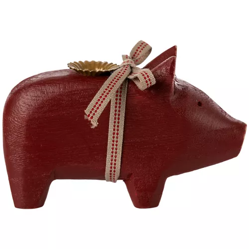 MAILEG KAARSHOUDER VARKEN MET OOGJES  RED  10 CM