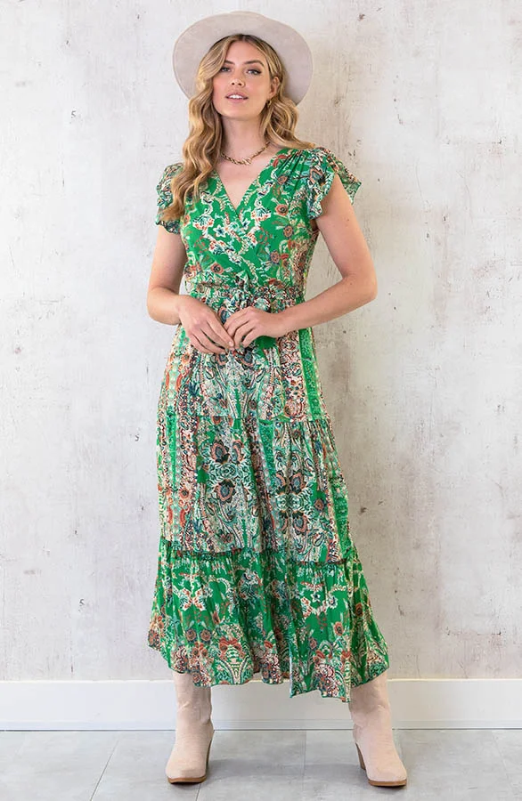 Maxi Jurk Colorful Print Bright Green