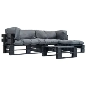 Medina 4-delige Loungeset pallet met grijze kussens hout