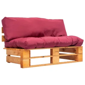 Medina Tuinbank met rode kussens pallet grenenhout