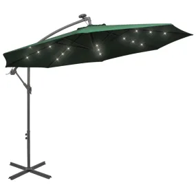 Medina Zweefparasol met LED-verlichting en metalen paal 300 cm groen