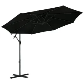 Medina Zweefparasol met LED-verlichting en stalen paal 300 cm zwart