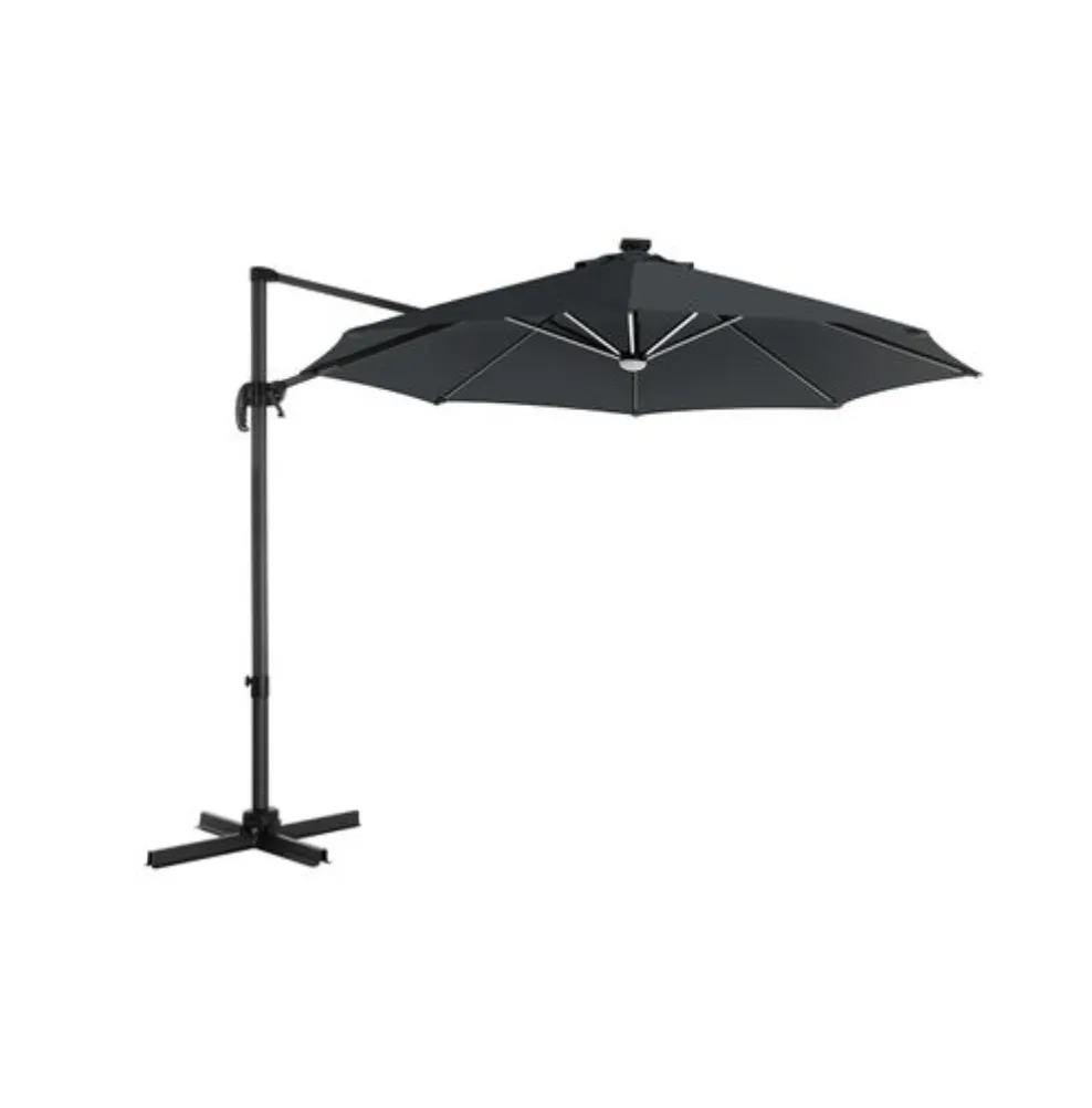 NANCY'S HARFRED ZWEEFPARASOL  LEDVERLICHTING  UV BESCHERMING  UPF 50+  VERSTELBAAR  SLINGER  GRIJS 