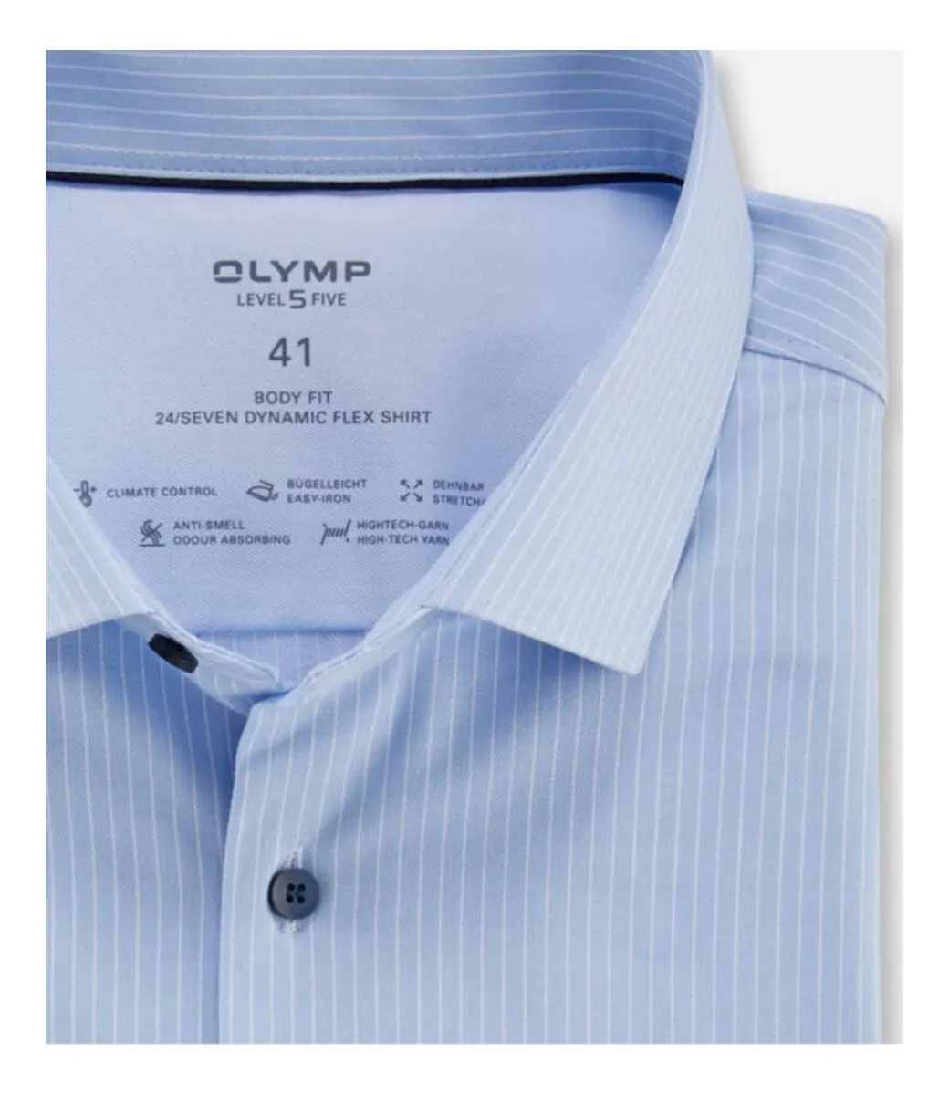 Olymp 2060 34 11 body fit strijkvrij overhemd blauw wit streepje