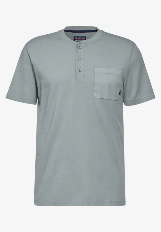 Street One MEN Henley shirt in garment dye