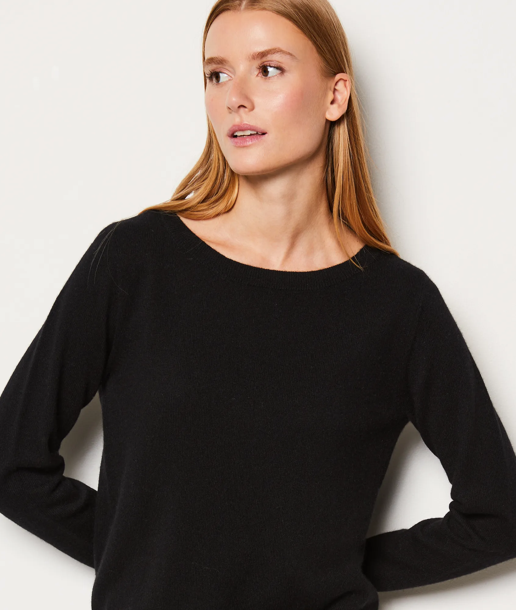 Trui met ronde hals, 100% kasjmier FRANCE NOIR 