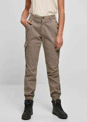 Urban Classics Dames Cargo hoge taille broek met 6 zakken zacht taupe bruin
