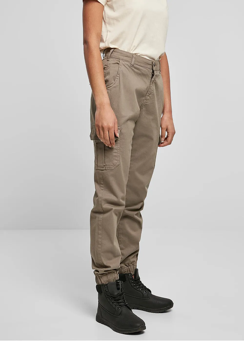 Urban Classics Dames Cargo hoge taille broek met 6 zakken zacht taupe bruin