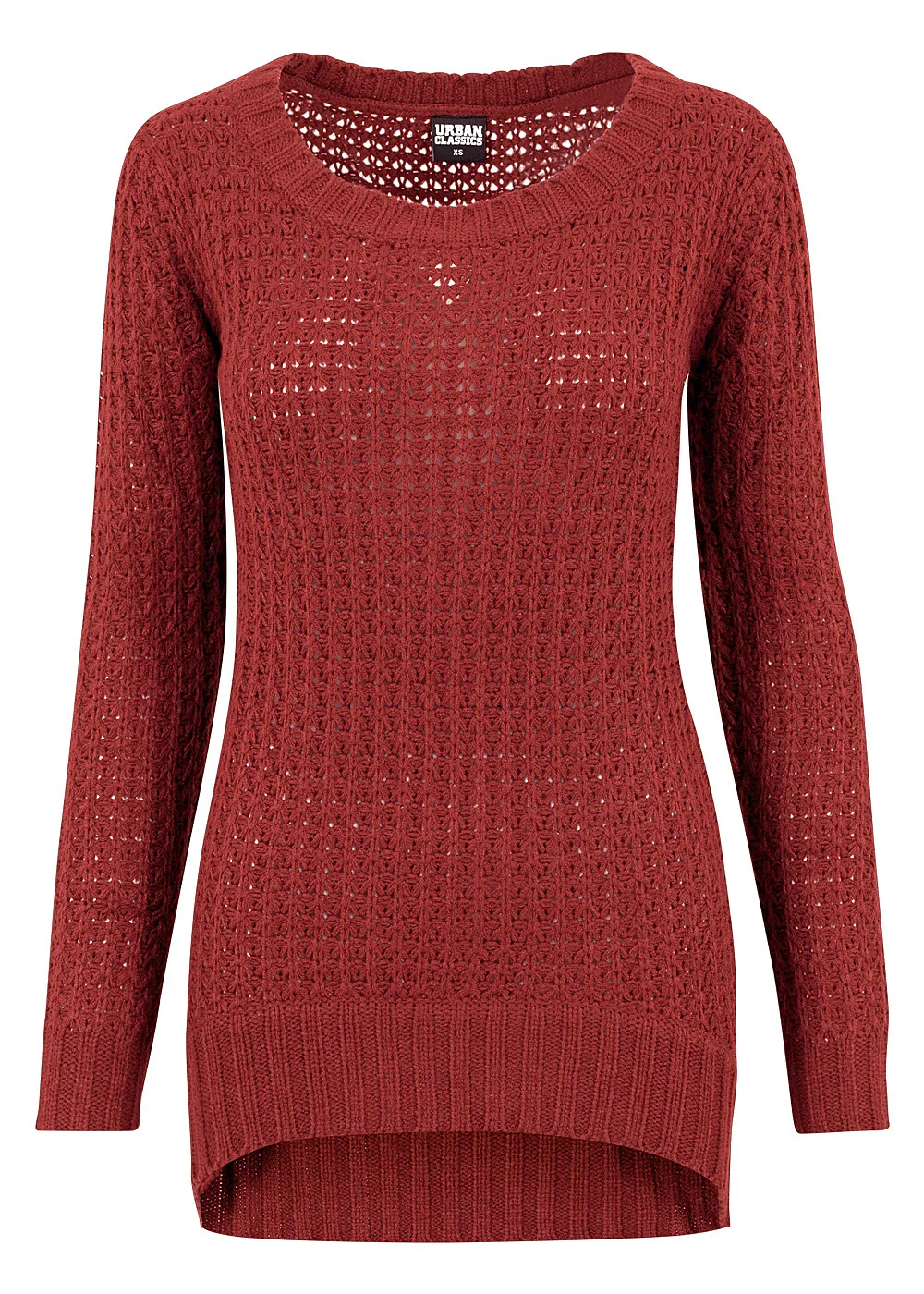Urban Classics Dames Grof gebreide Sweater met gaatjeslook langer aan de achterkant rood
