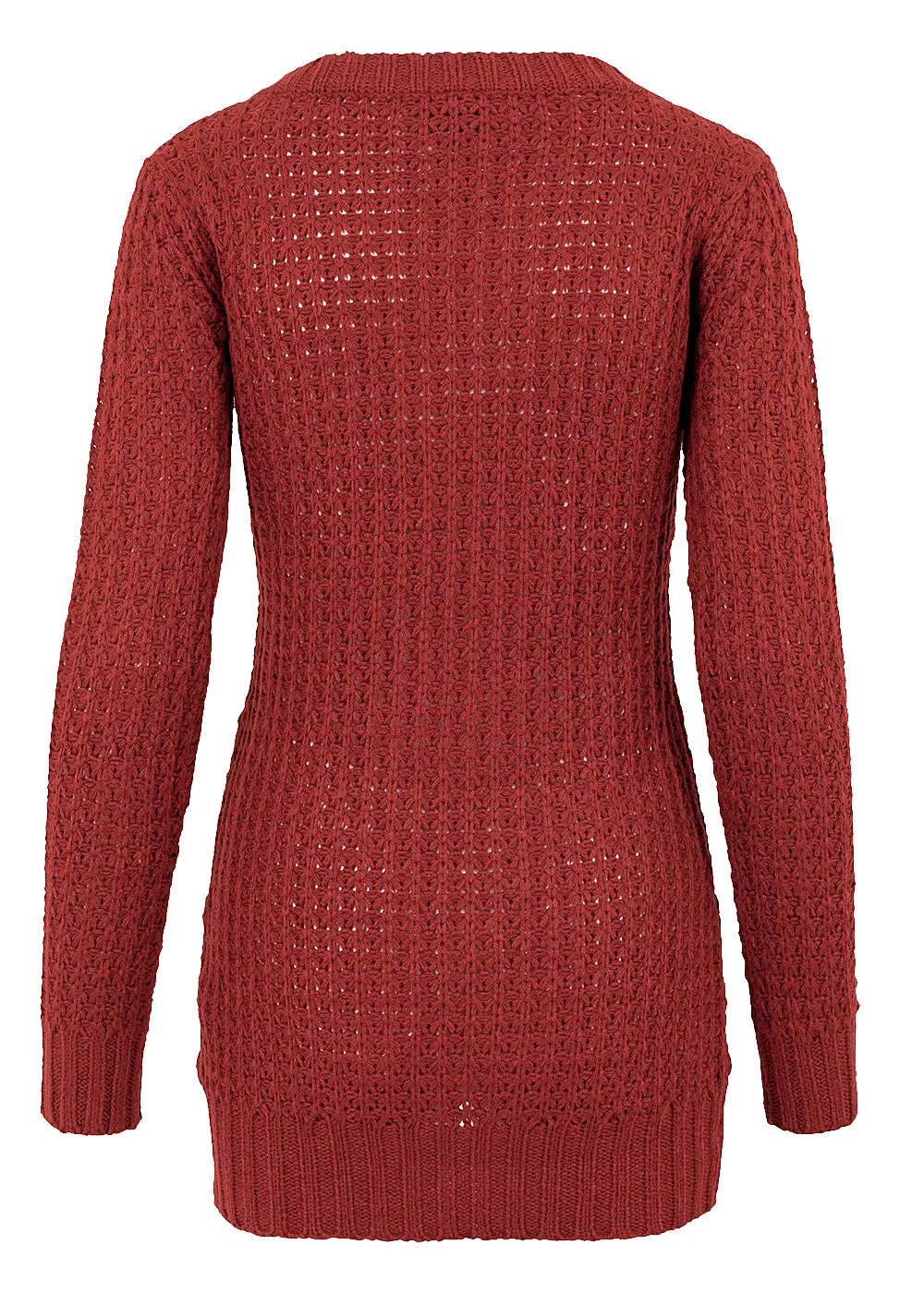 Urban Classics Dames Grof gebreide Sweater met gaatjeslook langer aan de achterkant rood