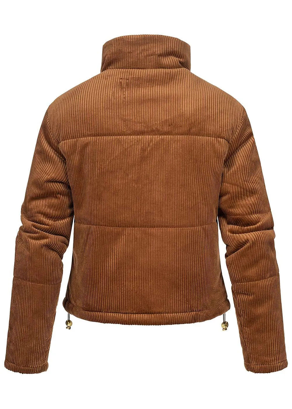 Urban Classics Dames Korte Cord Puffer Jack met Staande Kraag en 2 Ritszakken bruin