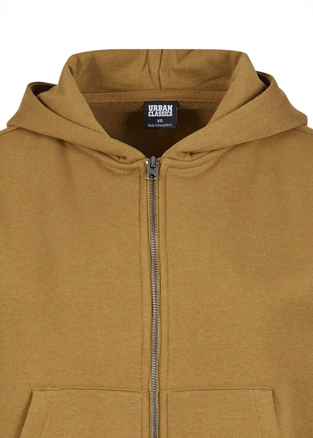 URBAN CLASSICS DAMES OVERSIZED BOXY ZIPHOODIE MET GESPLETEN KANGOEROEZAK OLIJFGROEN