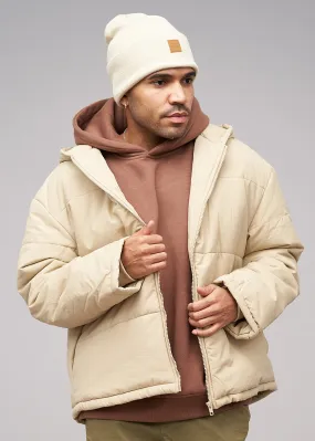 Urban Classics Herren Jacke Steppjacke mit Kapuze und Zipper 2-Pockets beige