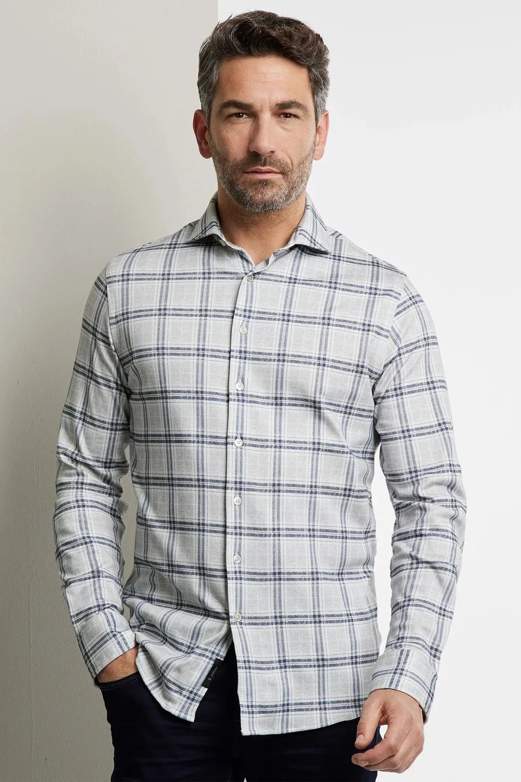 Vanguard  Overhemd Melange Ruit Blauw