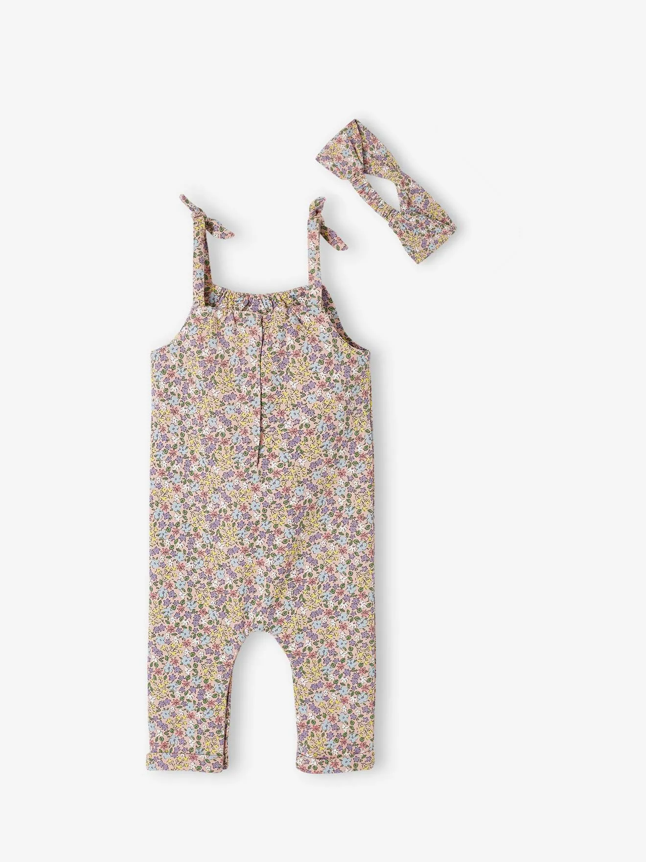 VERTBAUDET  SET JUMPSUIT EN HAARBAND BABYMEISJE VAN MOLTON  GROENGRIJS MET PRINT