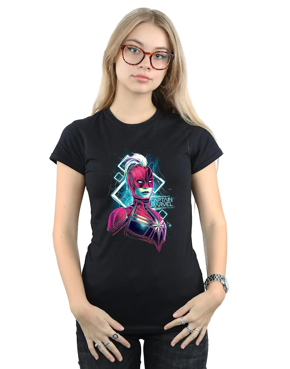WONDER WOMEN'S CAPTAIN MARVEL NEON WARRIOR TSHIRT