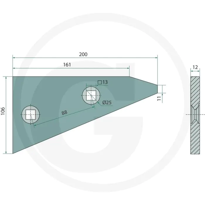 Zoolpunt rechts en links - lengte 200mm, gatafstand 88mm, passend voor bp-320 w, bp-324 w, bp-330 ws, bp-350 w, bp-350 ws